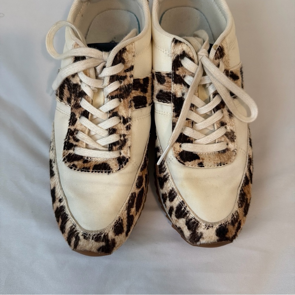J Crew Calf Hair Animal Print Low Top Lace Up Sneakers SZ8